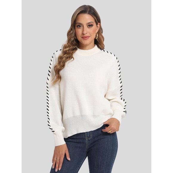 Women's Recycled Polyester Pullover Sweater Crewneck Long Sleeve Oversized - Picture 5 of 8